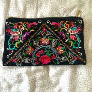 Boho embroidered Mexican pouch